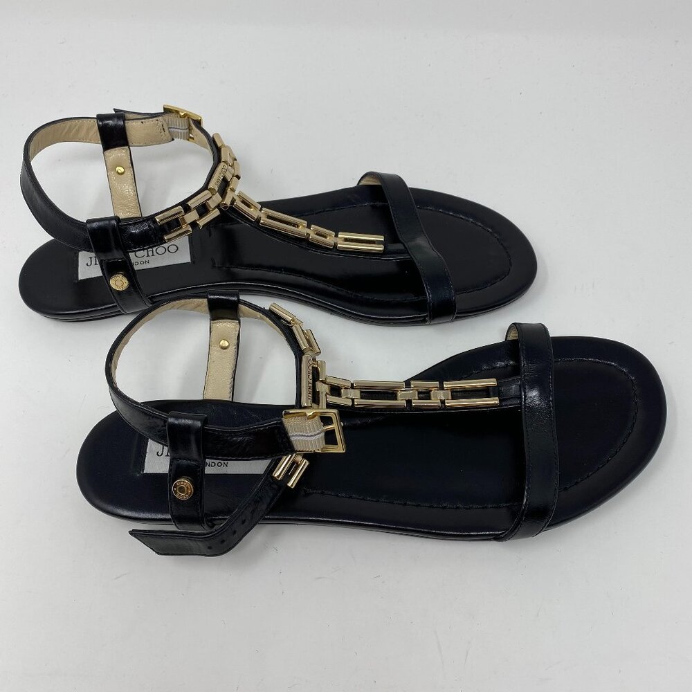 NEW jimmy choo narcissa calf leather sandals w/ gold chain detail